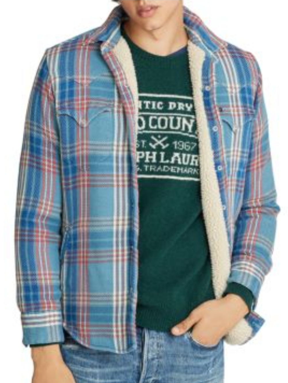 Polo Country Ralph Lauren Plaid Twill Sherpa Lined Overshirt Medium